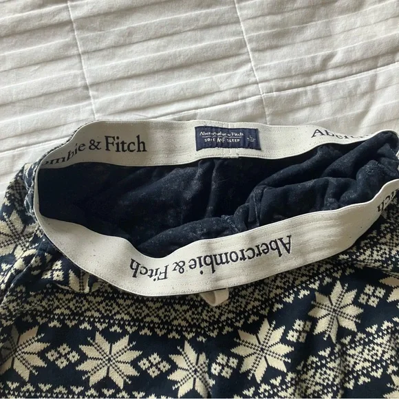 Abercrombie & Fitch Soft Sleep Pants Size L Unisex Navy Fair Isle Cozy Lounge - Picture 6 of 9